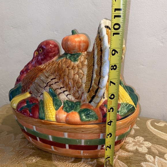 HUGE TURKEY TUREEN THANKSGIVING POTTERY HAND PAINTED NEW HARVEST Fall Vintage - Picture 3 of 13